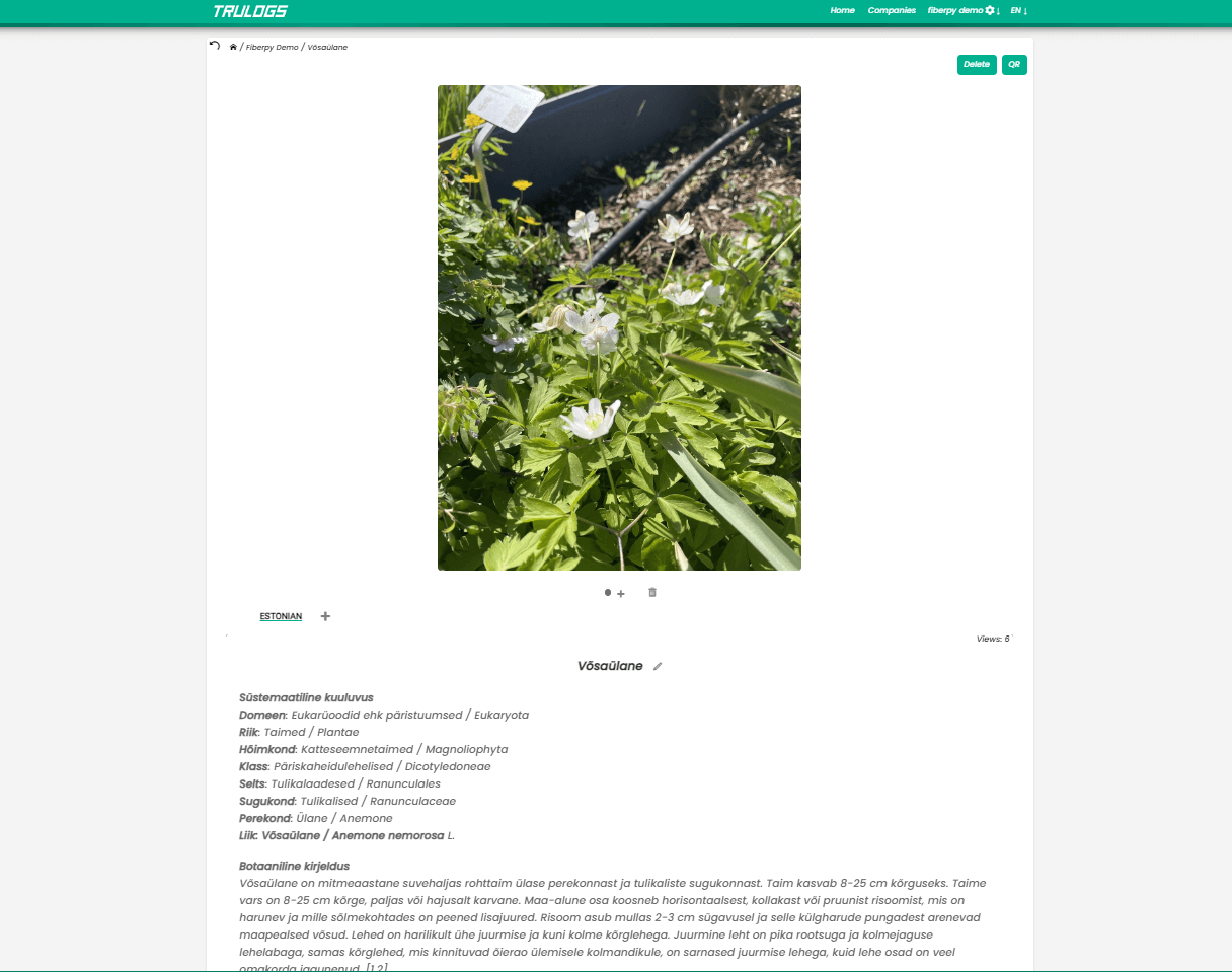 Trulogs item view screen