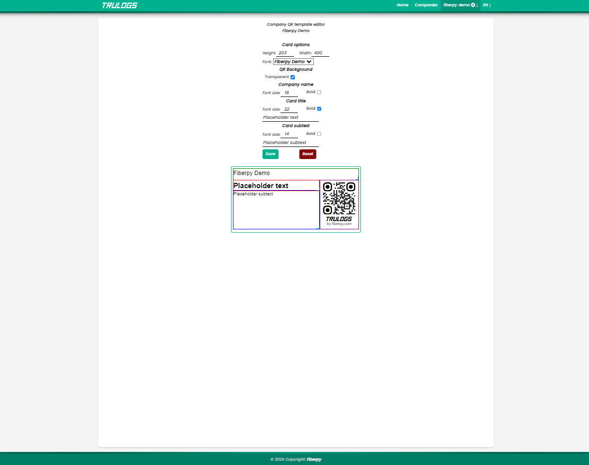 Trulogs QR template editor